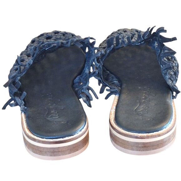 Free People sz 8 Black Leather Mirage Mule Flats Braided Sandal EU 38 Boho Comfy - Picture 9 of 16